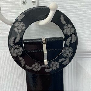 Fabio Corti Women’s Black Patent Genuine Leather Belt Round Buckle Italy 43”